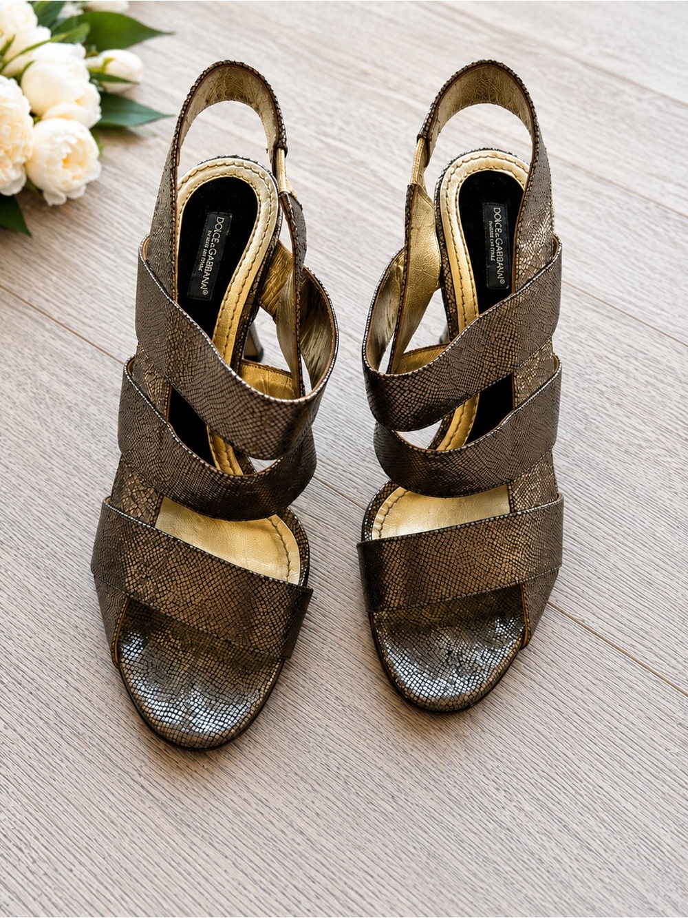 Dolce & Gabbana Metallic Antique Gold /Bronze snake skin | Made in Italy